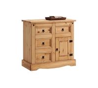 Buffet TEQUILA bahut vaisselier en bois style mexicain avec 4 tiroirs et 1 porte battante, en pin massif à la finition teintée et ci