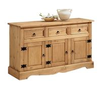 Buffet Tequila Commode Bahut Vaisselier En Bois Style Mexicain Avec 3 Tiroirs Et 3 Portes Battantes, En P Marron