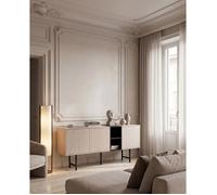 Buffet THEA - Chêne Nordic Clair & Noir - 3 portes, 2 niches - 180 x 40 x 80 cm