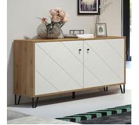 Buffet - TRENDTEAM - Artisan-Avant Blanc Mat - 123 x 76 x 40 cm - 2 Compartiments - Bois Massif