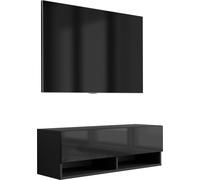 Buffet TV 100 cm noir mat / noir brillant, 100 × 32 × 34 cm