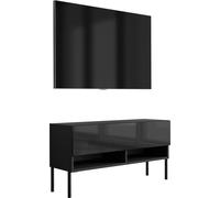 Buffet TV 100 cm noir mat / noir brillant, pieds droits noirs, 100 × 32 × 52 cm