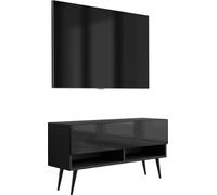Buffet TV 100 cm noir mat / noir brillant, pieds noirs inclinés, 100 × 32 × 52 cm