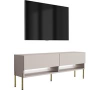 Buffet TV 140 cm Cachemire, pieds droits dorés, LED blanches, 140 × 32 × 52 cm