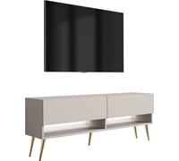 Buffet TV 140 cm Cachemire, pieds inclinés dorés, LED blanche, 140 × 32 × 52 cm