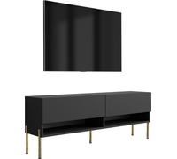 Buffet TV 140 cm noir mat, pieds droits dorés, 140 × 32 × 52 cm