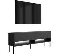 Buffet TV 140 cm noir mat, pieds droits noirs, LED blanches, 140 × 32 × 52 cm