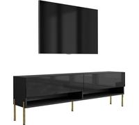 Buffet TV 170 cm noir mat / noir brillant, pieds droits dorés, 170 × 32 × 52 cm