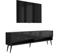 Buffet TV 170 cm noir mat / noir brillant, pieds noirs inclinés, 170 × 32 × 52 cm