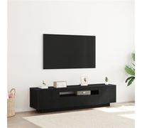 Buffet TV - Chêne noir - 160x35x40 cm - LED intégrées - Design contemporain