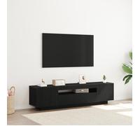 Buffet TV - Chêne noir - 160x35x40 cm - LED intégrées - Design contemporain