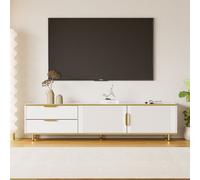 Buffet TV Fortuna Lai pour téléviseur 70-79 pouces, Plateau bas à texture sculptée, meuble TV en panneaux de particules, 2 casiers et 2 tiroirs, Buffet TV moderne, 175 x 40 x 45 cm Blanc