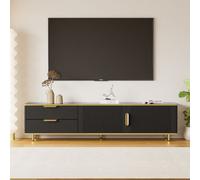 Buffet TV Fortuna Lai pour téléviseur 70-79 pouces, Plateau bas à texture sculptée, meuble TV en panneaux de particules, 2 casiers et 2 tiroirs, Buffet TV moderne, 175 x 40 x 45 cm Noir