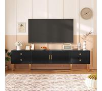 Buffet TV Fortuna Lai pour téléviseurs 70-79 pouces, Panneau bas avec porte structurée, meuble TV en MDF, 2 casiers et 4 tiroirs, Buffet TV moderne, 175 x 30 x 46 cm, noir
