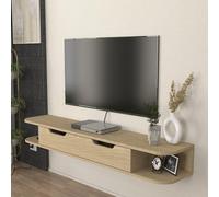 Buffet TV suspendu 'Karjali' Meuble TV 150 x 30 x 19 cm avec compartiment rabattable et 2 compartiments ouverts imitation chêne