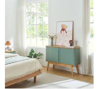 [en.casa] Buffet avec 2 Portes Coulissantes et 4 Grands Compartiments de Rangement Armoire Commode Placard Vaisselier pour Salon Chambre Bambou MDF 110 x 40 x 80 cm Naturel Bleu