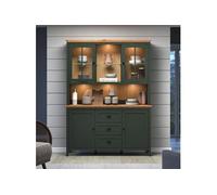 Buffet vaisselier 2 portes 3 tiroirs décor chêne et vert foncé - AVA