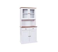 SOCOA - Buffet Vaisselier 4 Portes 2 Tiroirs Bois Massif Vernis Sepia et Blanc