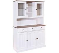 AltoBuy SOCOA - Buffet Vaisselier 5 Portes 3 Tiroirs Bois Massif Vernis Sepia et Blanc