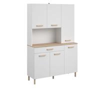 Buffet vaisselier 6 portes 1 tiroir plateau aspect bois clair - BASIC