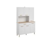 Buffet vaisselier 6 portes 1 tiroir plateau aspect bois clair - BASIC