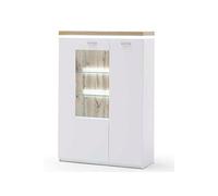 Buffet / Vaisselier blanc avec plateau en chene Wotan - Longueur 98 x Hauteur 143 x Profondeur 38 cm --