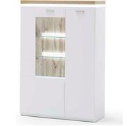 Buffet - Vaisselier blanc avec plateau en chêne Wotan - Longueur 98 x Hauteur 143 x Profondeur 38 cm