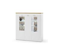 PEGANE Buffet/Vaisselier Coloris chêne Wotan et Blanc - Longueur 138 x Hauteur 144 x Profondeur 38 cm