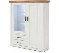 Buffet - Vaisselier en pin blanc et chêne avec LED - L.118 x H.142 x P.40 cm