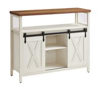 Vasagle Meuble De Rangement, Buffet Cuisine, Commode, Avec 2 Portes Coulissantes, 33 X 100 X 80 Cm, Étagères Réglables, Pour Salon, Blanc Rustique Et Marron Miel