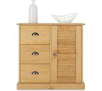 Buffet VENETA L 78 cm en bois massif coloris naturel avec 3 tiroirs et 1 porte, design élégant et intemporel, espace de rangement optimisé, poignées en métal, structure robuste idéal pour salon