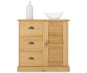 Buffet VENETA L 78 cm en bois massif coloris naturel avec 3 tiroirs et 1 porte, design élégant et intemporel, espace de rangement optimisé, poignées en métal, structure robuste idéal pour salon