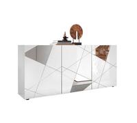 Buffet VICTORY 3 Portes Blanc Laqué brillant avec serigraphie miroir L181 Cm