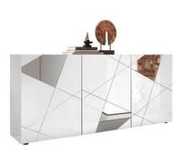 Buffet VICTORY 3 Portes Laqué brillant avec serigraphie miroir L181 Cm Blanc