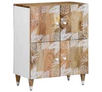 Buffet vidaXL 60x33,5x75 cm Bois de manguier Massif, Blanc, Rustique, 4 portes, Multifonctionnel