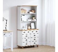 Buffet vidaXL "ASKIM" Blanc 91x40x183 cm Bois massif Pin Ce buffet style apothicaire est une pièce accueillante offrant des options de rangement polyvalentes pour votre salle à manger ou votre salon.