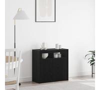 vidaXL Buffet bas Chêne noir 2 portes Éclairage LED 80x35x75 cm
