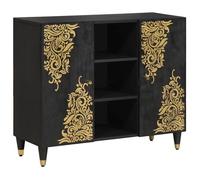 Buffet - VIDAXL - Vidaxl - Noir - Bois de manguier massif - Accents laiton et motif doré