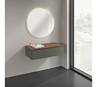 Buffet Villeroy & Boch Antao K40002HL 100 x 26,8 x 50 cm, plan vasque couleur noyer chaud, laque mate vert feuille