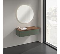 Buffet Villeroy & Boch Antao K40102HL 100 x 26,8 x 50 cm, plan vasque couleur noyer chaud, laque mate vert feuille