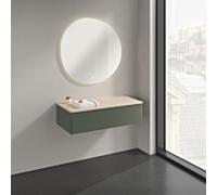 Buffet Villeroy & Boch Antao K40103HL 100 x 26,8 x 50 cm, plan vasque couleur Botticino, laque mate vert feuille