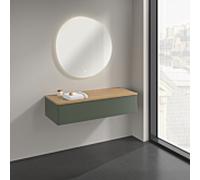 Buffet Villeroy & Boch Antao K41001HL 120 x 26,8 x 50 cm, plan vasque couleur chêne miel, laque mate vert feuille