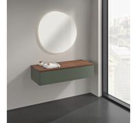 Buffet Villeroy & Boch Antao K41002HL 120 x 26,8 x 50 cm, plan vasque couleur noyer chaud, laque mate vert feuille