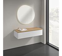 Buffet Villeroy & Boch Antao K41101GF 120 x 26,8 x 50 cm, plan vasque couleur chêne miel, laque blanche brillante