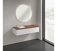 Buffet Villeroy & Boch Antao K41102GF 120 x 26,8 x 50 cm, plan vasque couleur noyer chaud, laque blanche brillante