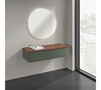 Buffet Villeroy & Boch Antao K41102HL 120 x 26,8 x 50 cm, plan vasque couleur noyer chaud, laque mate vert feuille