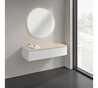 Buffet Villeroy & Boch Antao K41103GF 120 x 26,8 x 50 cm, plan vasque couleur Botticino, laque blanche brillante