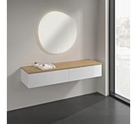 Buffet Villeroy & Boch Antao K42001GF 160 x 26,8 x 50 cm, plan vasque couleur chêne miel, laque blanche brillante