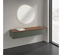 Buffet Villeroy & Boch Antao K42002HL 160 x 26,8 x 50 cm, plan vasque couleur noyer chaud, laque mate vert feuille