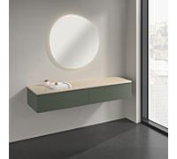 Buffet Villeroy & Boch Antao K42003HL 160 x 26,8 x 50 cm, plan vasque couleur Botticino, laque mate vert feuille